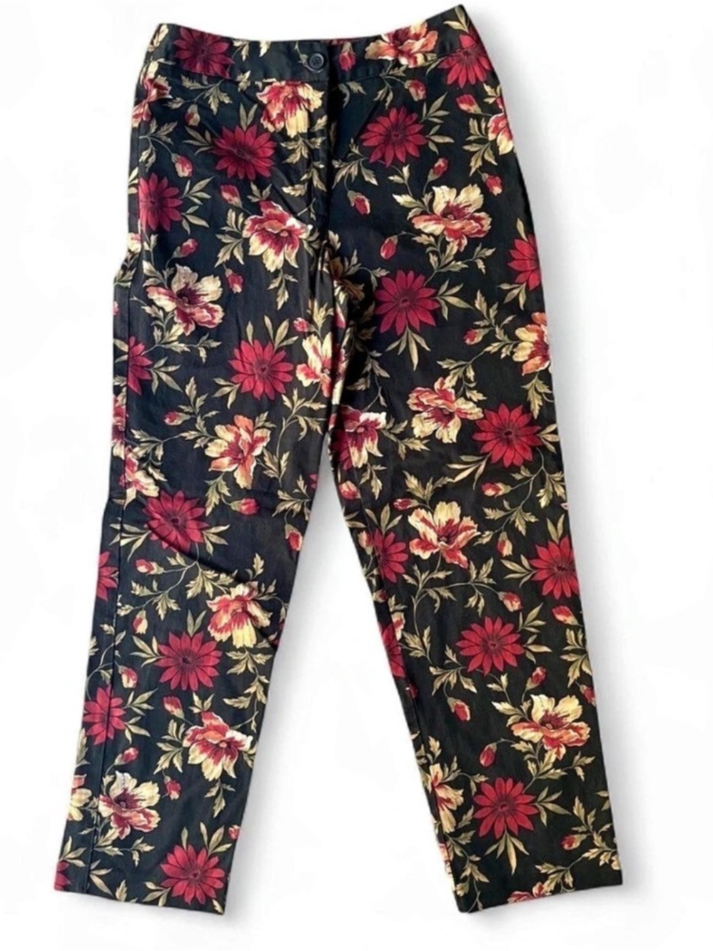 Talbots Black Floral Stretch Straight Leg Pants - Size 6 Vintage